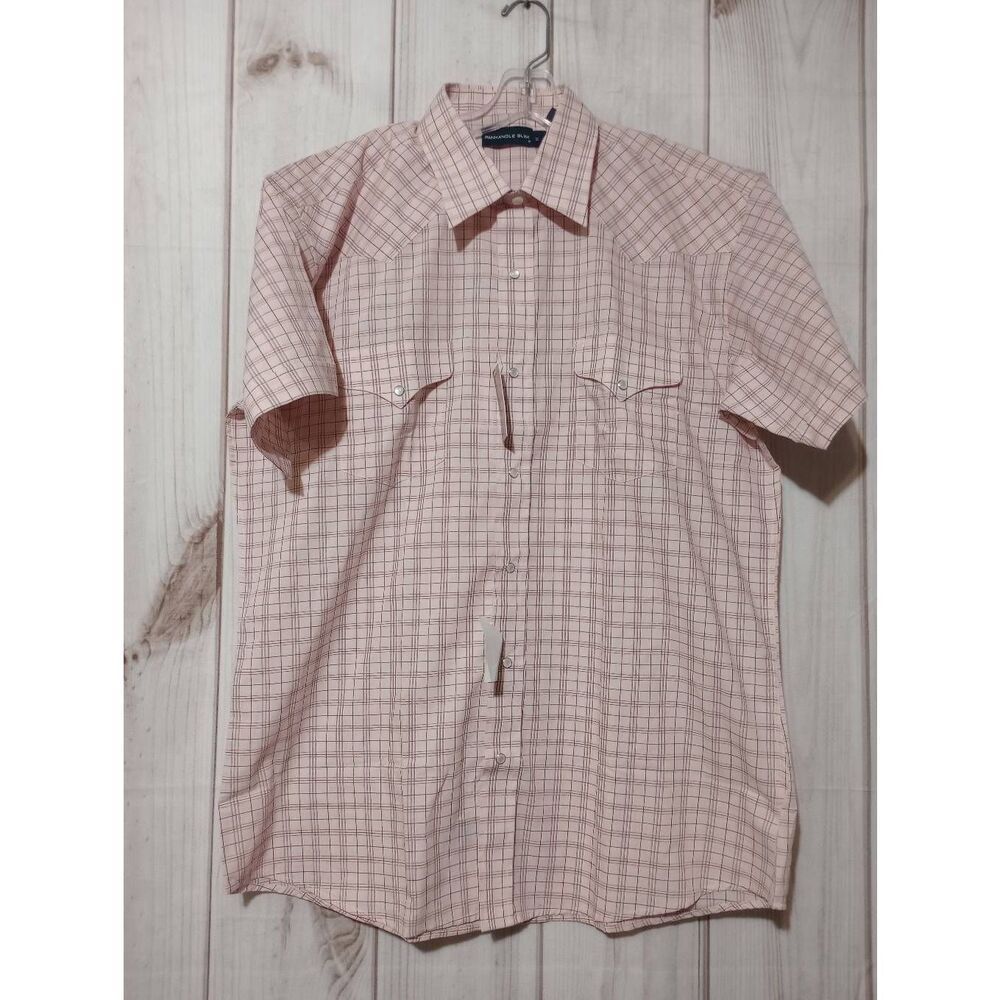 Panhandle Slim Shirt Men's 17 Pink Pearl Snap Front Short Sleeve Western